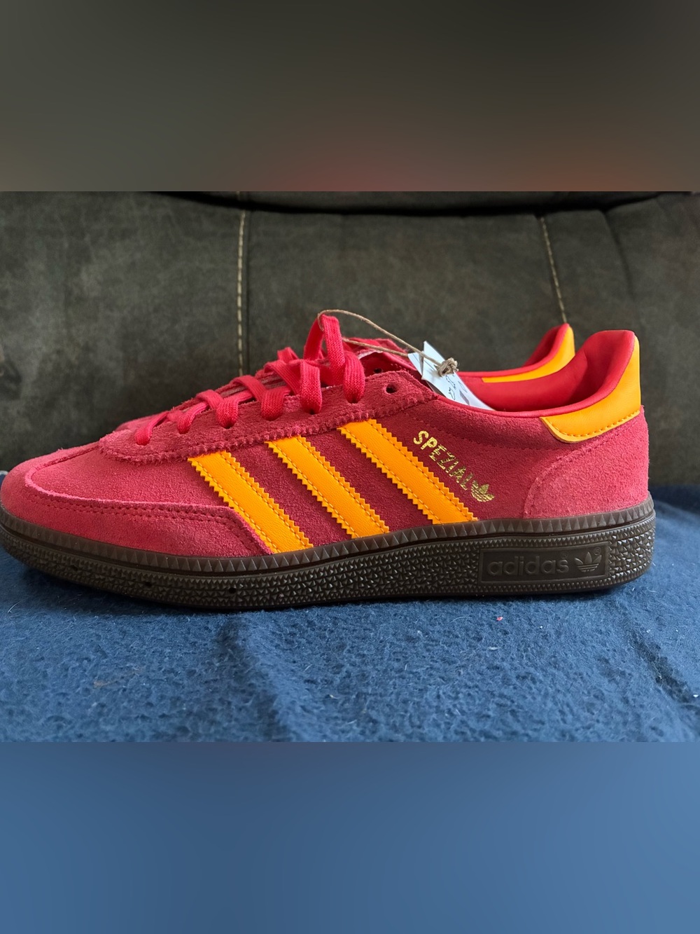 adidas Handball Spezial Suede Sneaker Red with Orange Stripes brand new no box